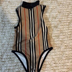 Burberry Tan and Black Striped Kids Swim One Piece